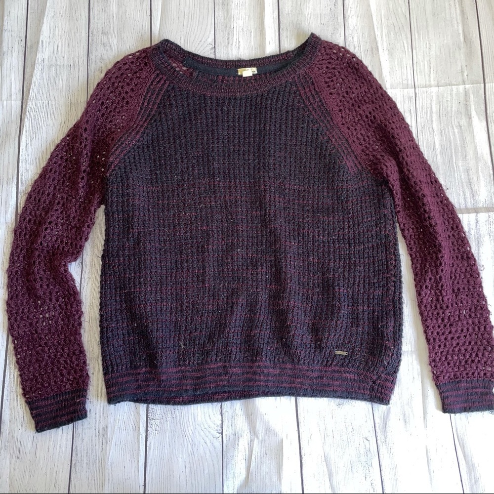 Garage purple varsity knit hole sweater